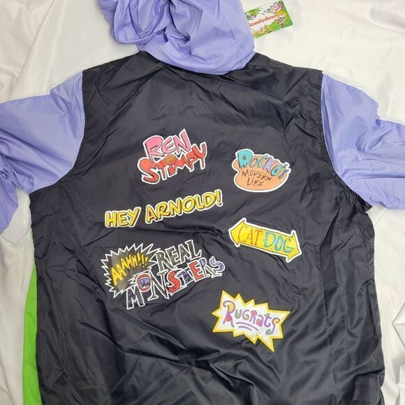 NEW Nickelodeon 90s TV shows color block quarter zip windbreaker jacket L - Picture 6 of 9